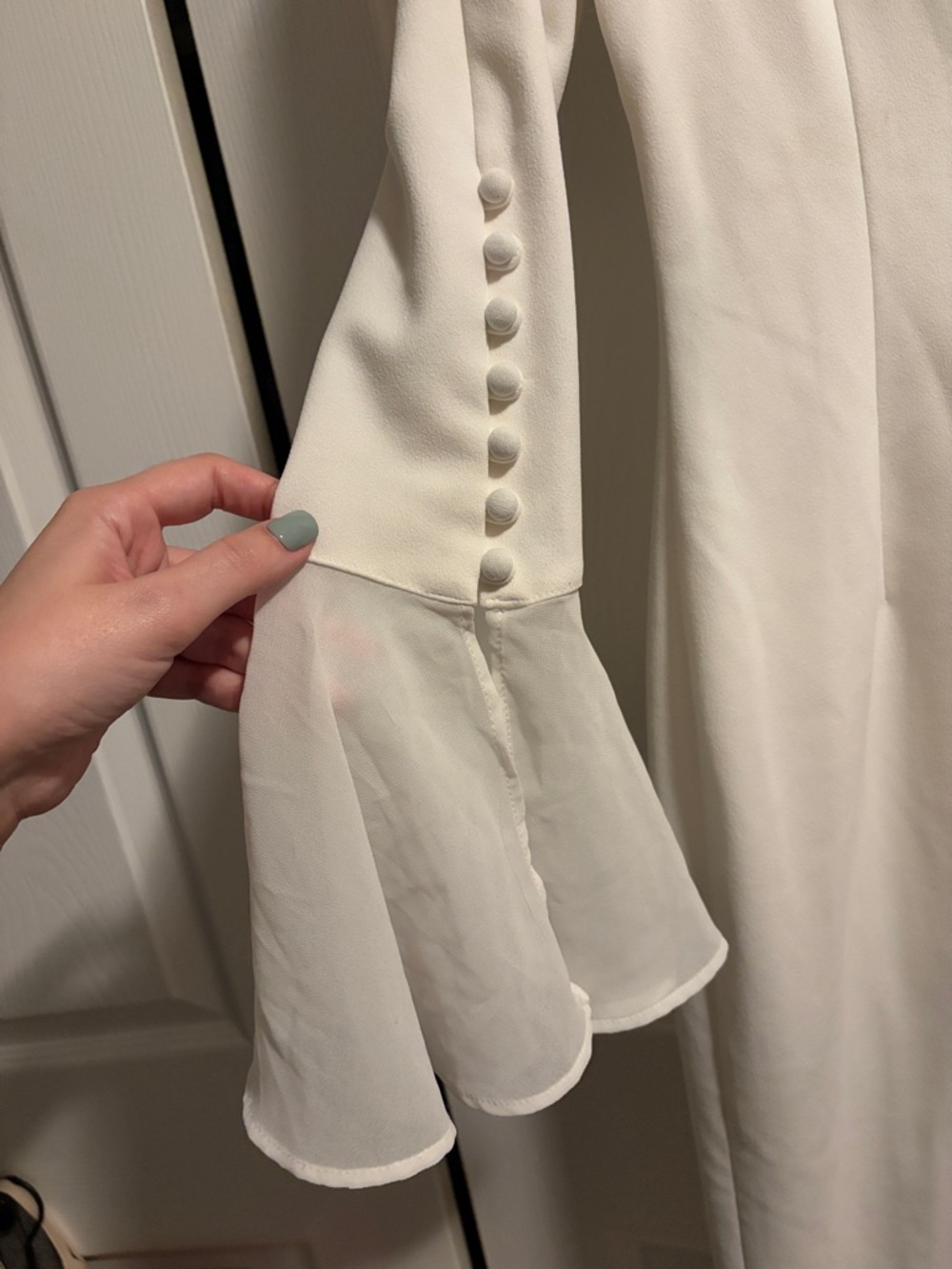 Calvin Klein Ivory Long Sleeve Dress with Button Bell Cuffs - Picture 5 of 5